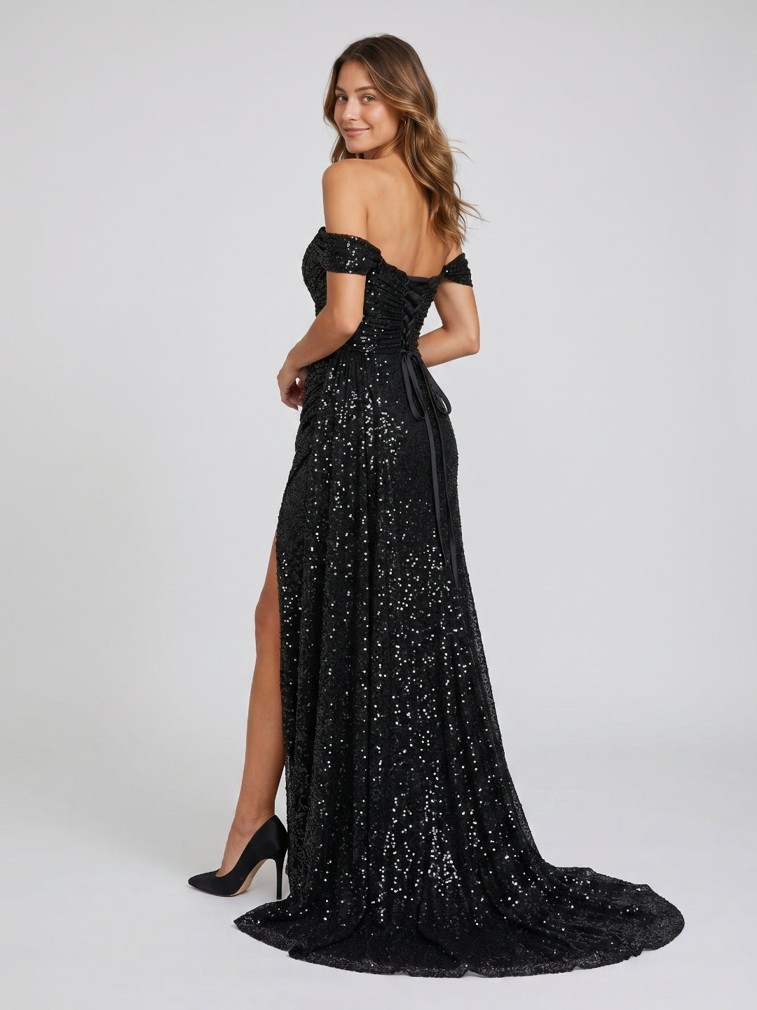 Black Sequins Mermaid Sweetheart Back Zip Floor-Length Prom Dress
