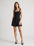 Black Stretch Knit A-Line Square Neck Back Zip Short Party Dress