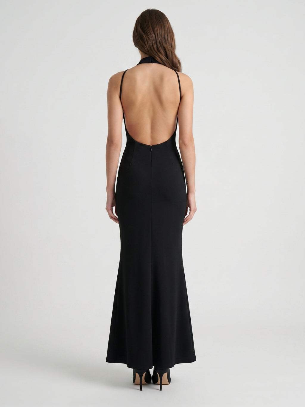 Black Stretch Knit Mermaid Scoop Neck Backless Floor-Length Bridesmaid Dress