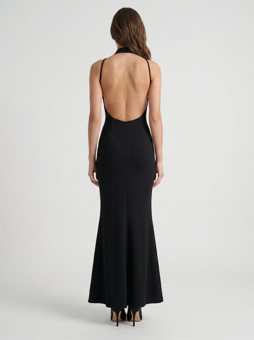 Black Stretch Knit Mermaid Scoop Neck Backless Floor-Length Bridesmaid Dress