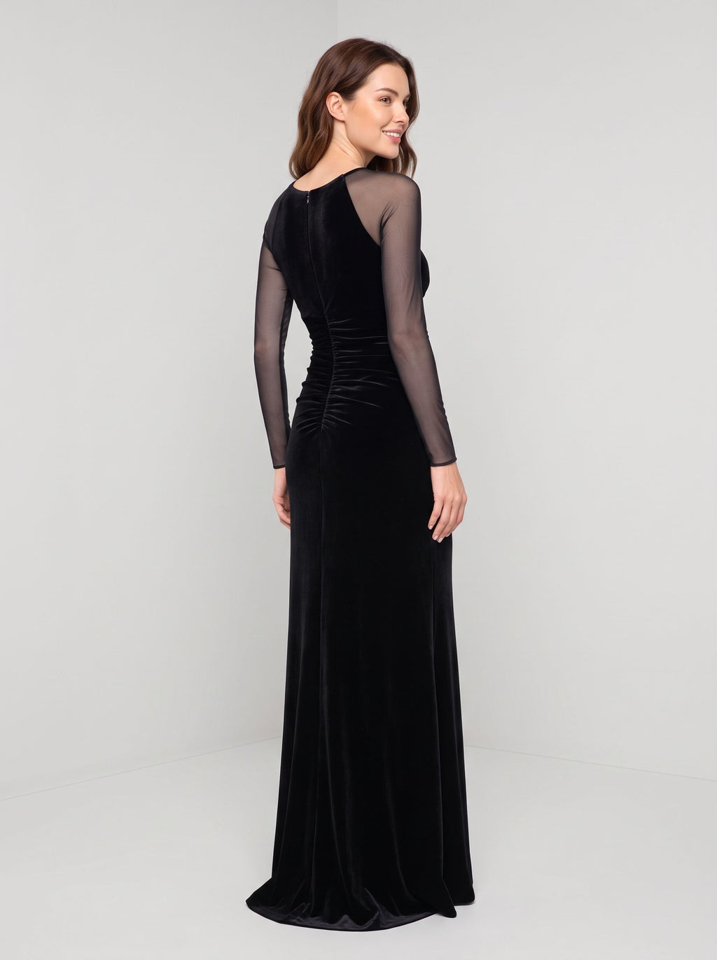 Black Velvet Sheath Scoop Neck Back Zip Floor-Length Prom Dress