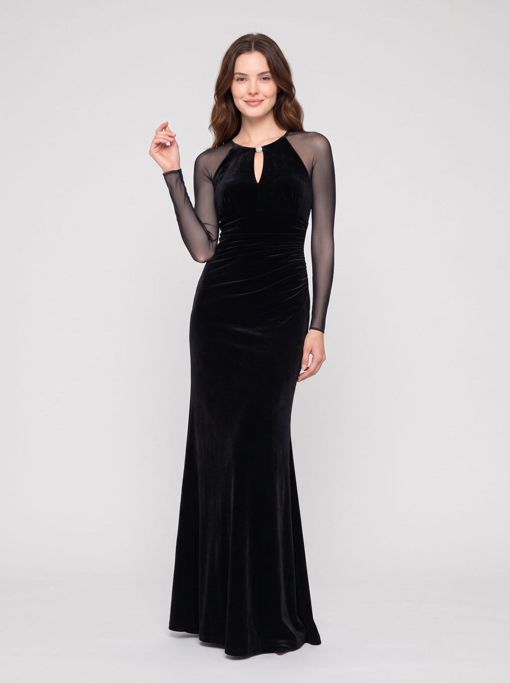 Black Velvet Sheath Scoop Neck Back Zip Floor-Length Prom Dress