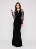 Black Velvet Sheath Scoop Neck Back Zip Floor-Length Prom Dress
