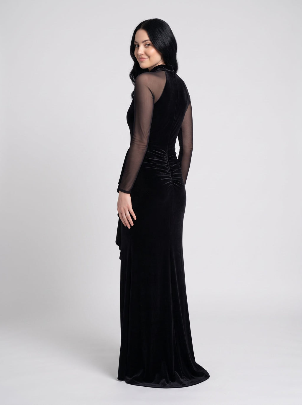 Black Velvet Sheath Scoop Neck Back Zip Floor-Length Prom Dresses