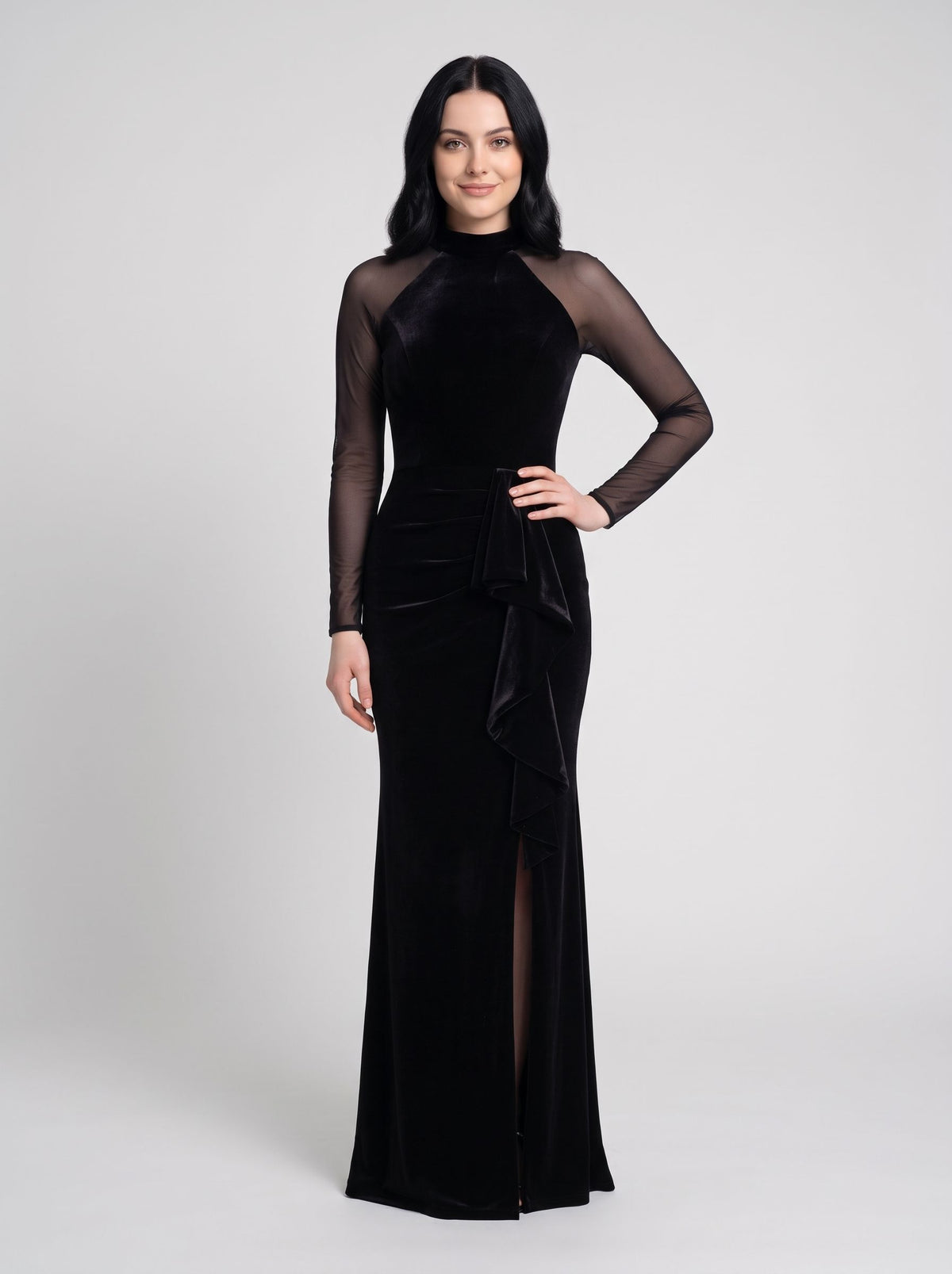 Black Velvet Sheath Scoop Neck Back Zip Floor-Length Prom Dresses