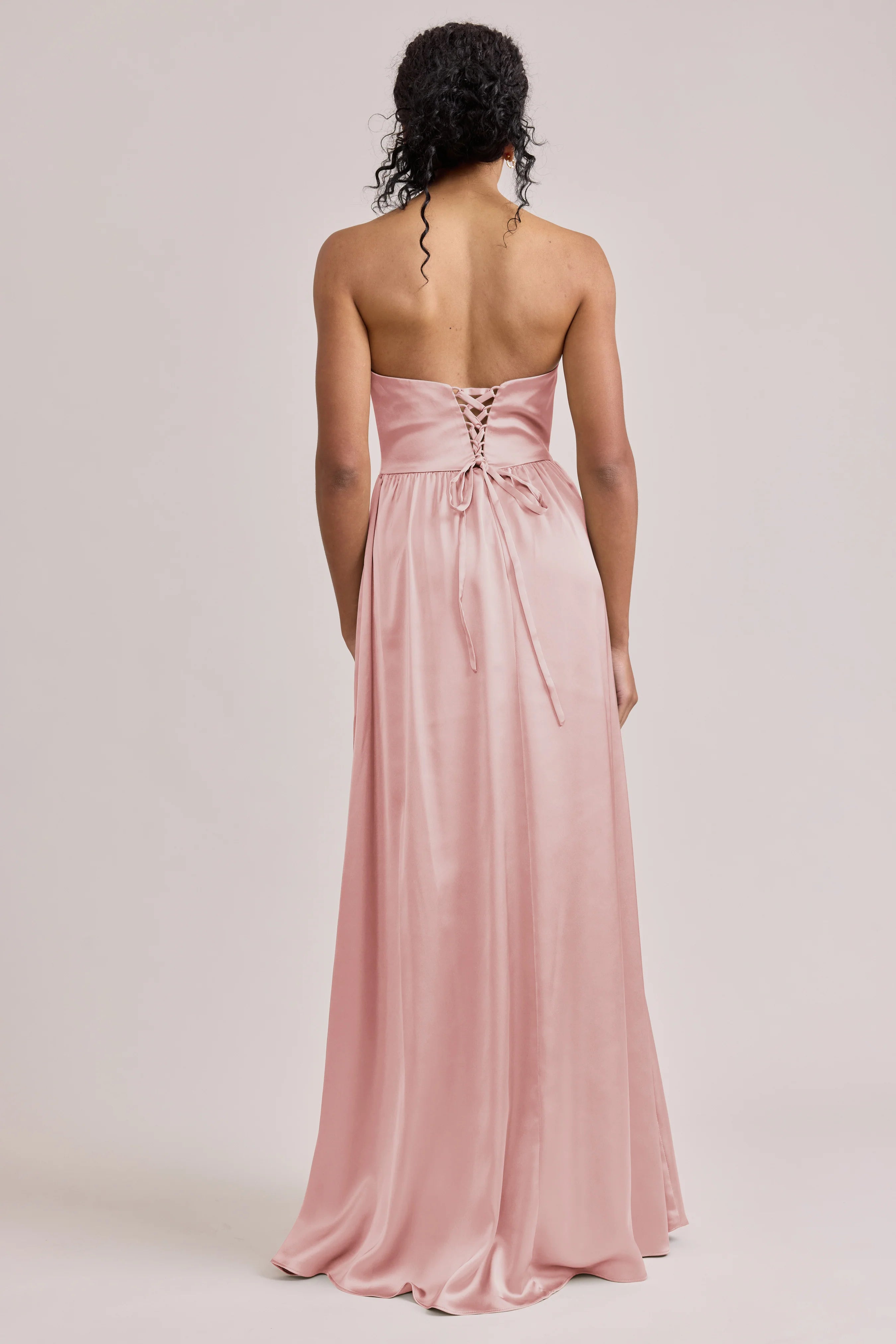 Blush Pink Strapless Sweetheart Neck Satin Bridesmaid Dresses with Lace-up Back and Pockets