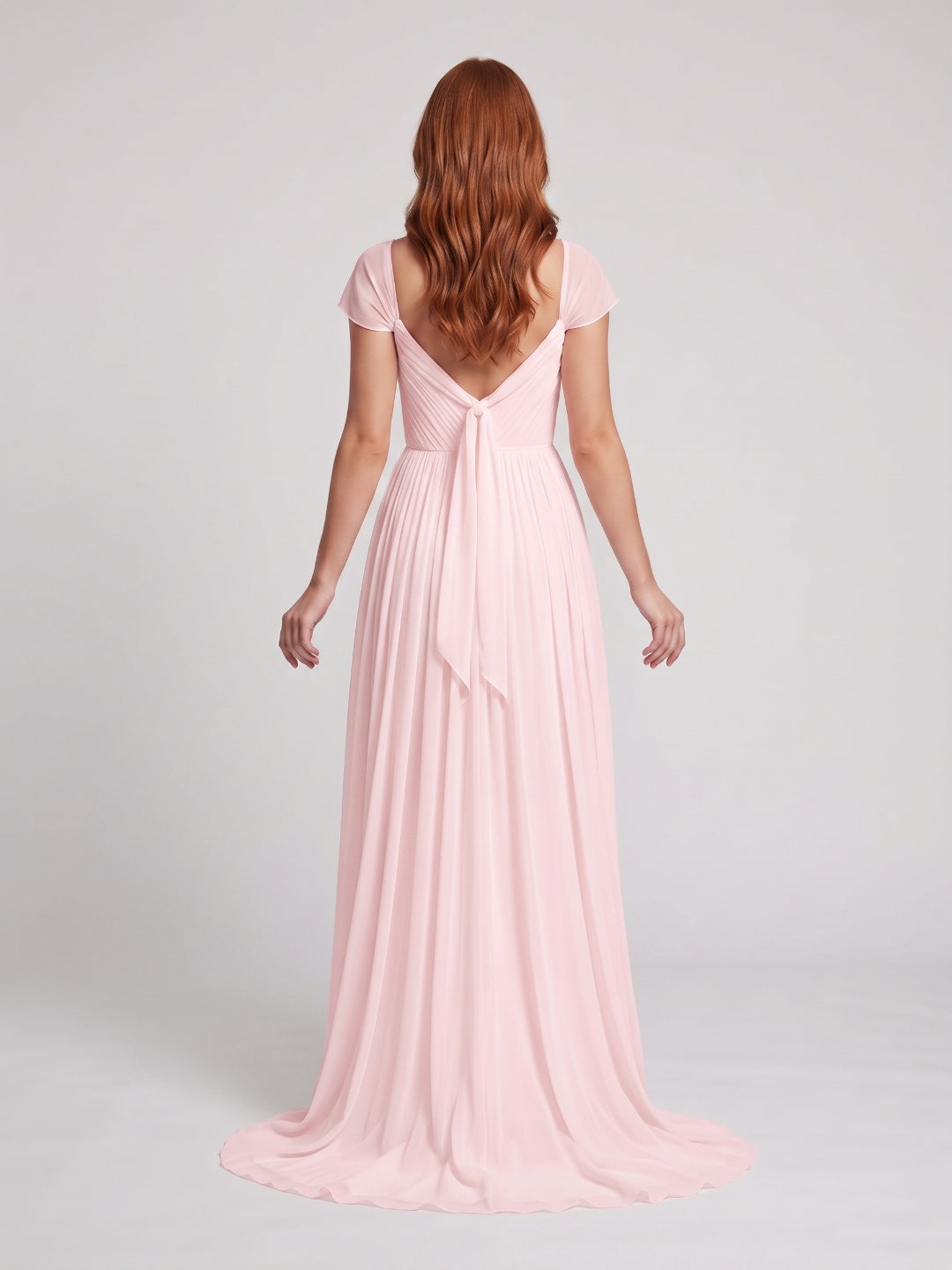 Blushing Pink Chiffon A-Line Square Neck Backless Floor-Length Prom Dress