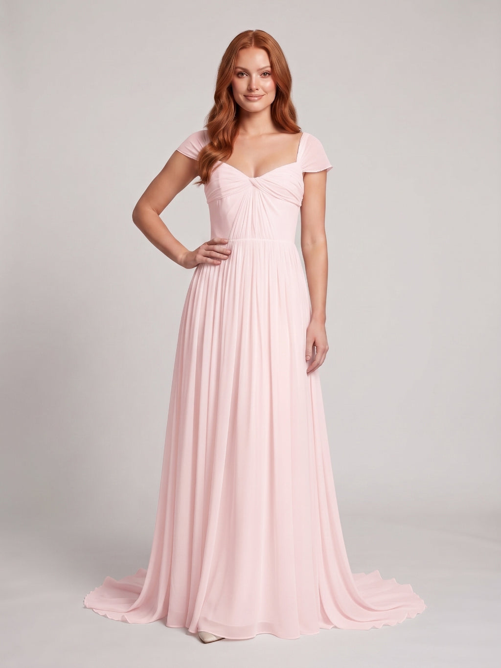 Blushing Pink Chiffon A-Line Square Neck Backless Floor-Length Prom Dress