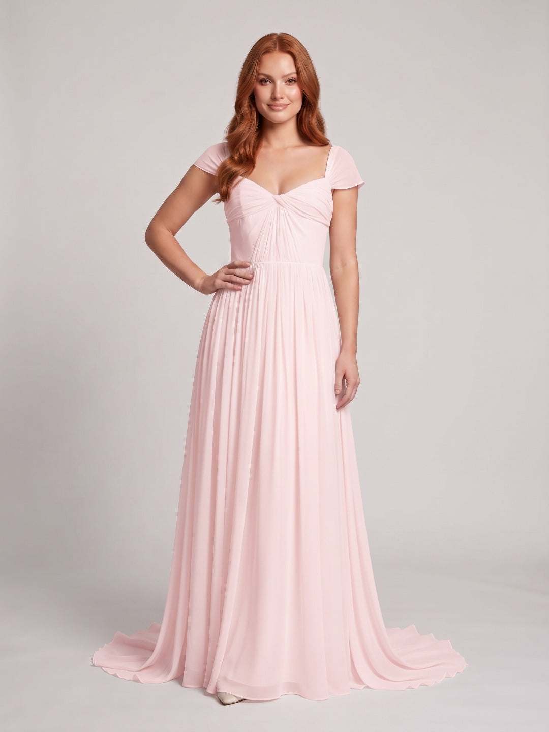 Blushing Pink Chiffon A-Line Square Neck Backless Floor-Length Prom Dress
