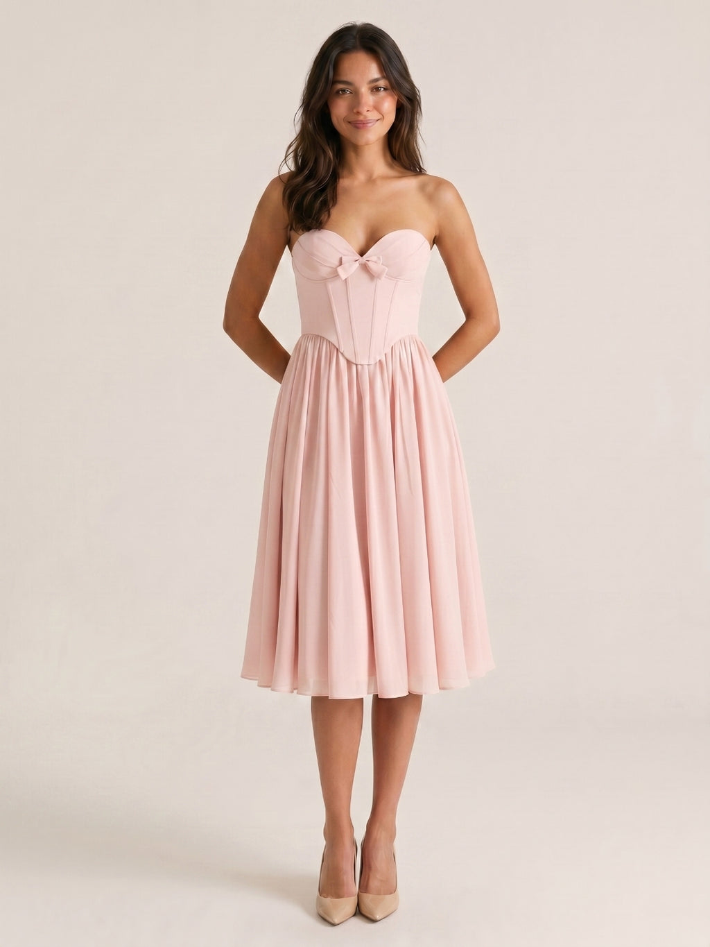 Blushing Pink Chiffon A-Line Sweetheart Back Zip Short Homecoming Dress with Pleating