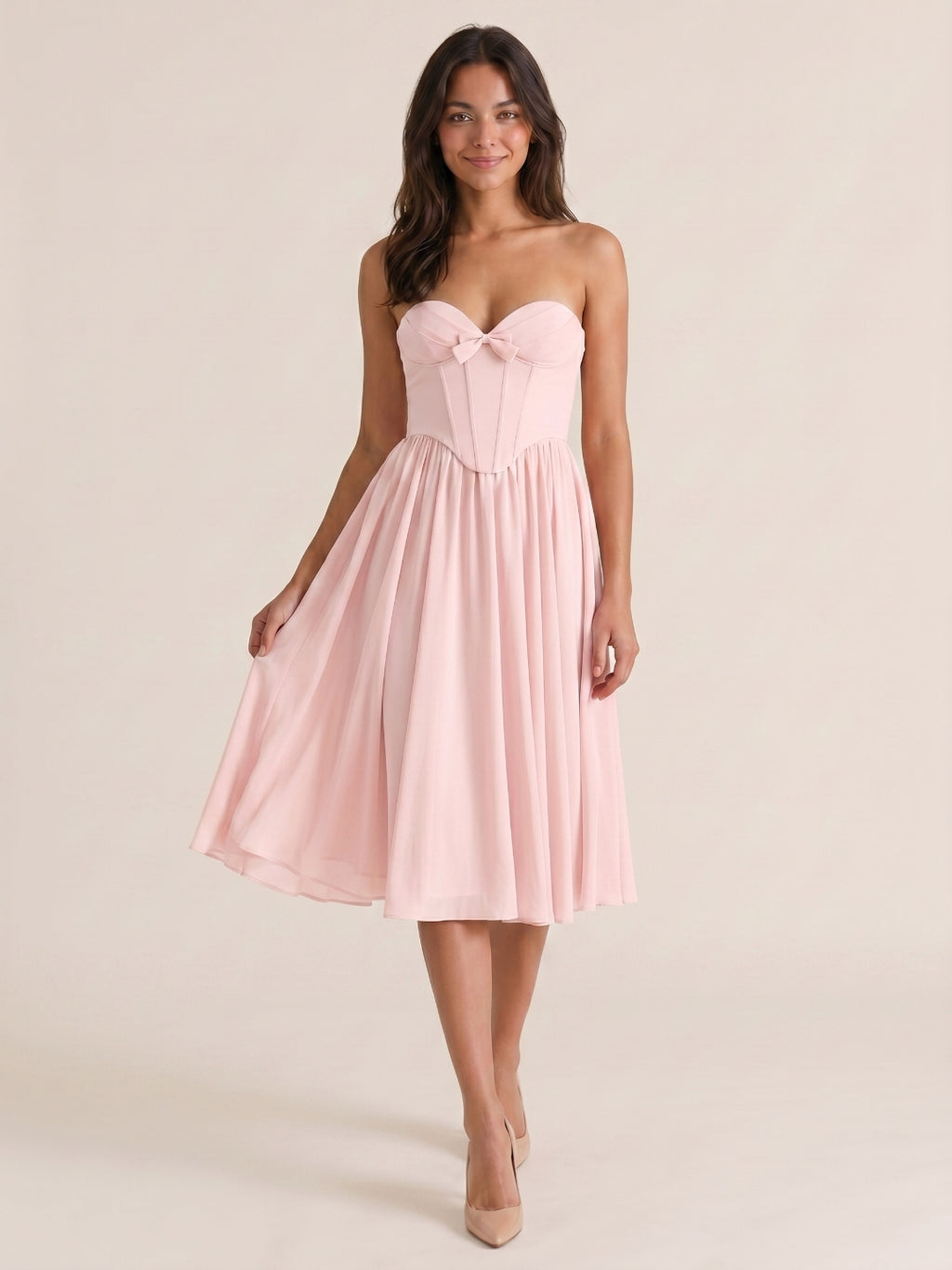 Blushing Pink Chiffon A-Line Sweetheart Back Zip Short Homecoming Dress with Pleating