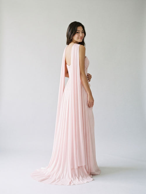 Blushing Pink Chiffon A-Line Sweetheart Floor-Length Dress with Pleating