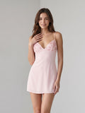Blushing Pink Chiffon Sheath V-Neck Backless Short Dress