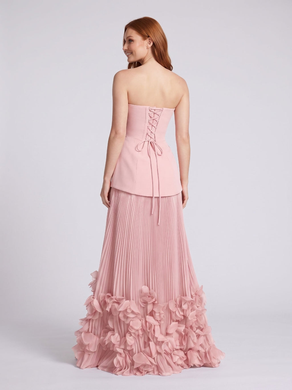 Blushing Pink Crepe A-Line Straight Neck Lace-up Floor-Length Dress