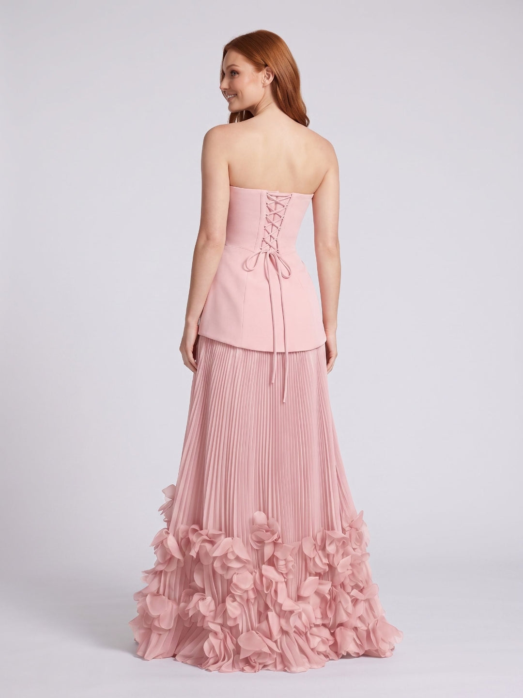 Blushing Pink Crepe A-Line Straight Neck Lace-up Floor-Length Dress