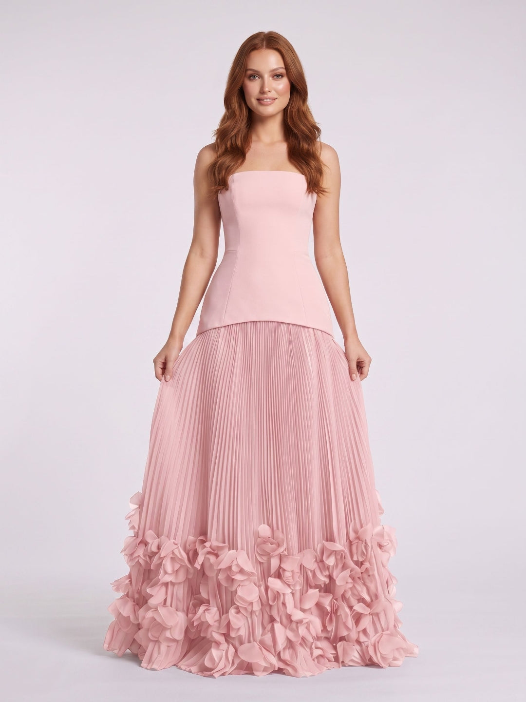 Blushing Pink Crepe A-Line Straight Neck Lace-up Floor-Length Dress