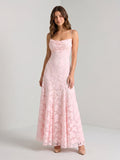 Blushing Pink Jacquard A-Line Criss-Cross Straps Floor-Length Formal Dress with Pleating