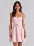 Blushing Pink Matte Satin A-Line Sweetheart Back Zip Short Homecoming Dress with Pleating