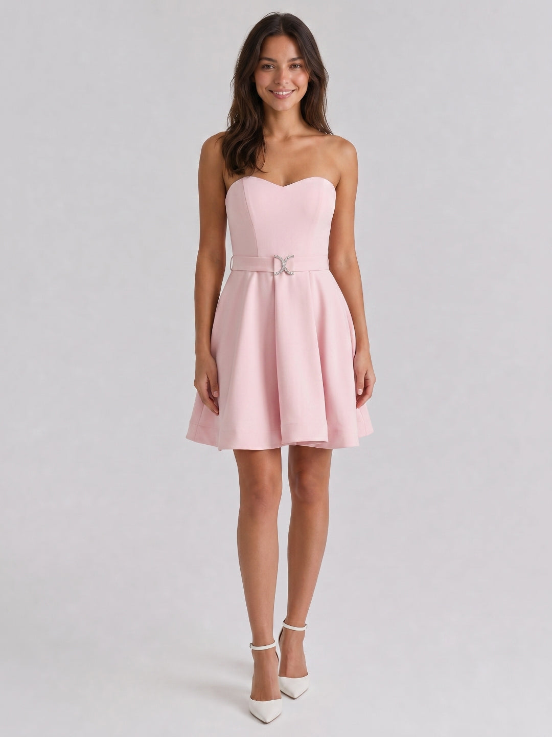 Blushing Pink Matte Satin A-Line Sweetheart Back Zip Short Homecoming Dress with Pleating
