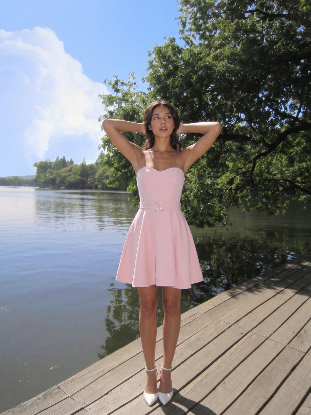 Blushing Pink Matte Satin A-Line Sweetheart Back Zip Short Homecoming Dress with Pleating