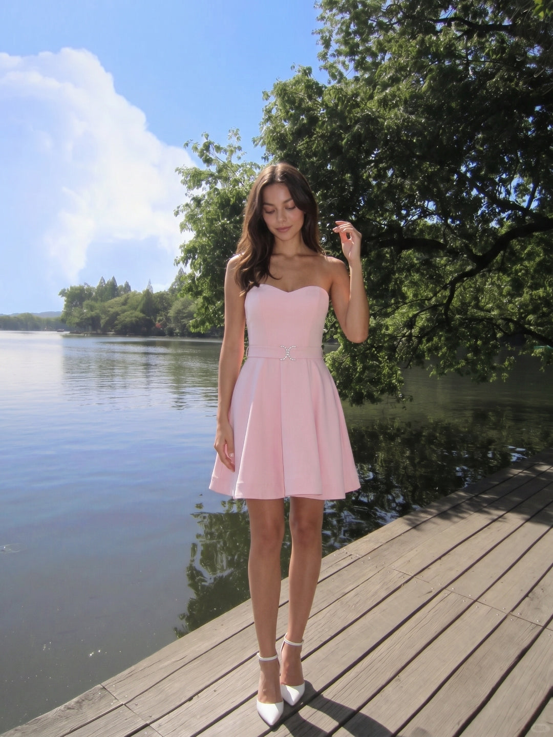 Blushing Pink Matte Satin A-Line Sweetheart Back Zip Short Homecoming Dress with Pleating
