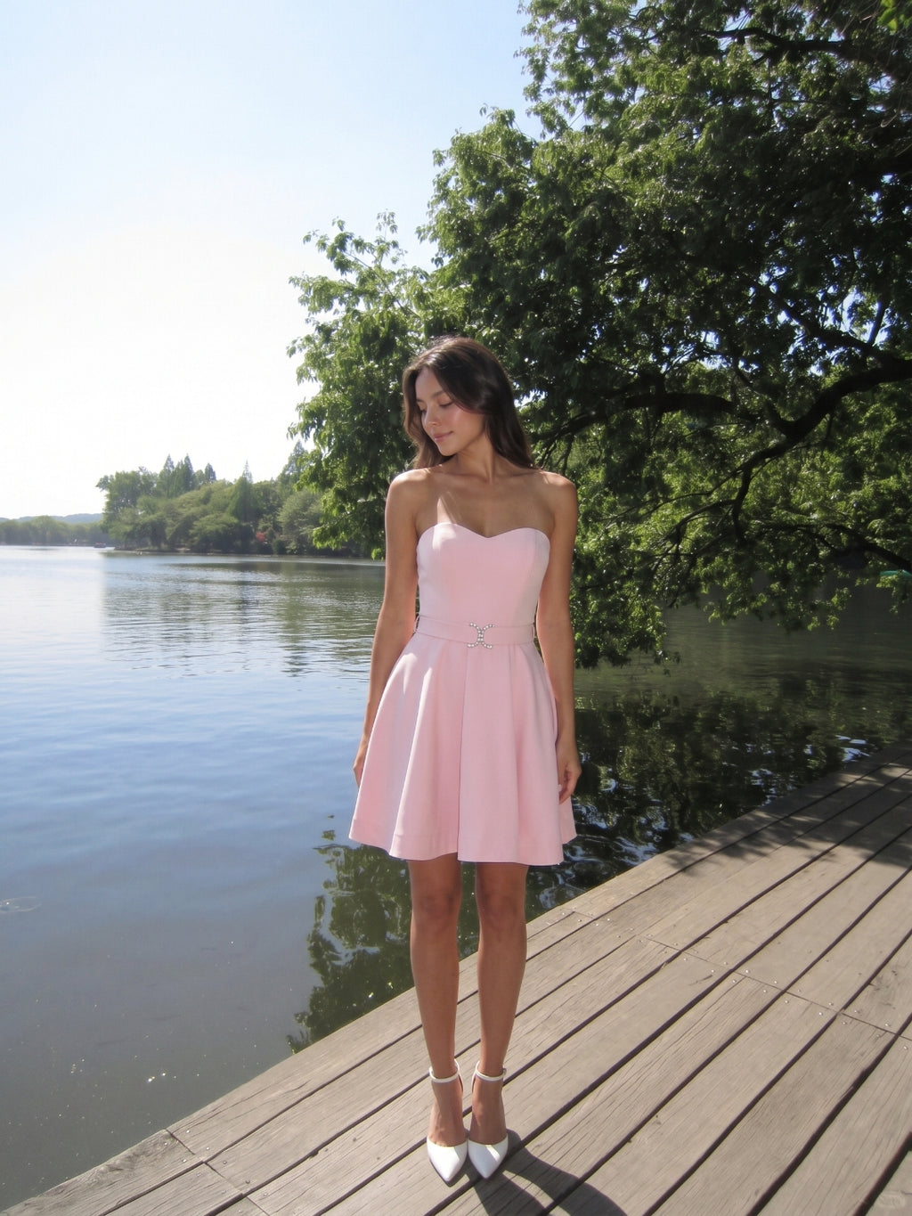 Blushing Pink Matte Satin A-Line Sweetheart Back Zip Short Homecoming Dress with Pleating