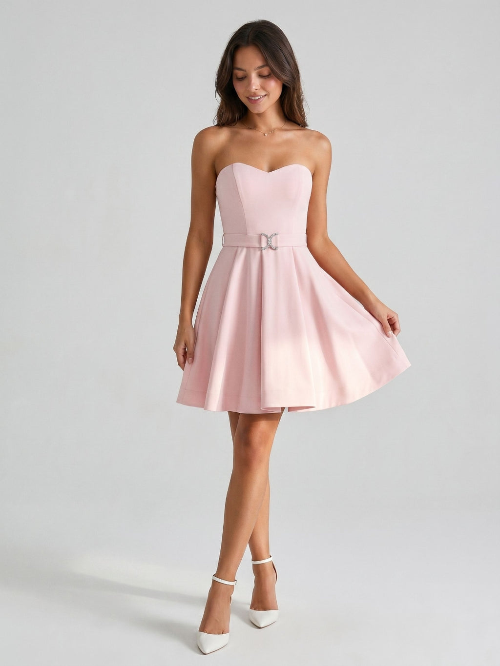 Blushing Pink Matte Satin A-Line Sweetheart Back Zip Short Homecoming Dress with Pleating