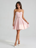 Blushing Pink Matte Satin A-Line Sweetheart Back Zip Short Homecoming Dress with Pleating