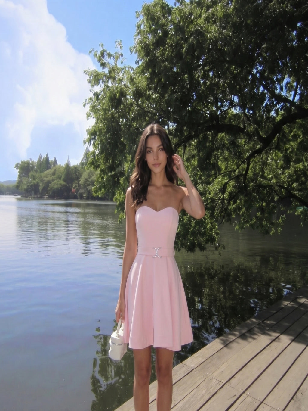 Blushing Pink Matte Satin A-Line Sweetheart Back Zip Short Homecoming Dress with Pleating
