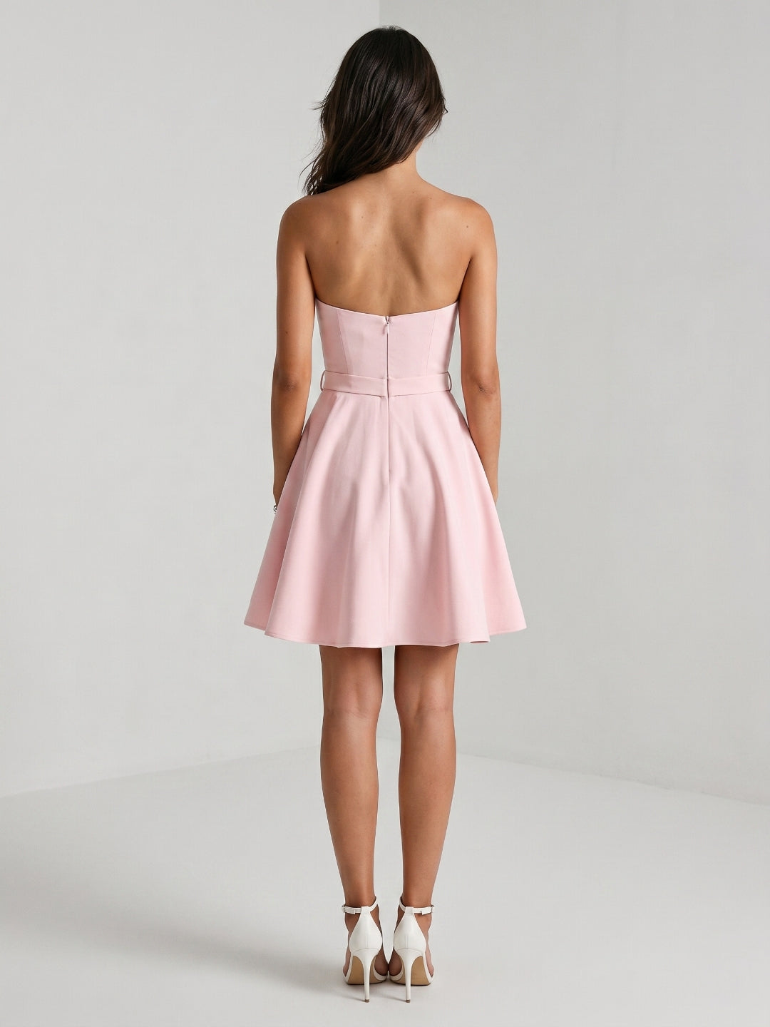 Blushing Pink Matte Satin A-Line Sweetheart Back Zip Short Homecoming Dress with Pleating