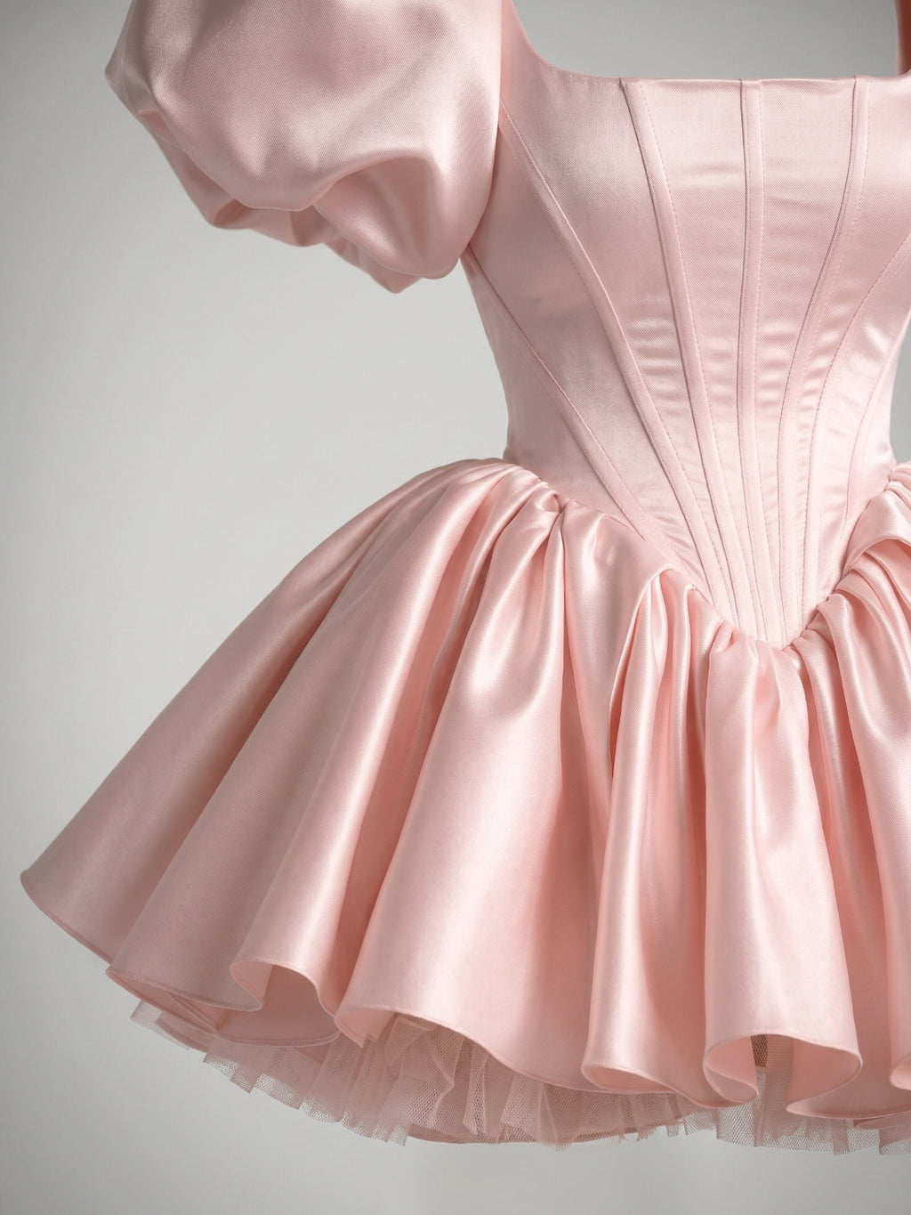 Blushing Pink Satin A-Line Square Neck Back Zip Short Homecoming Dress with Pleating
