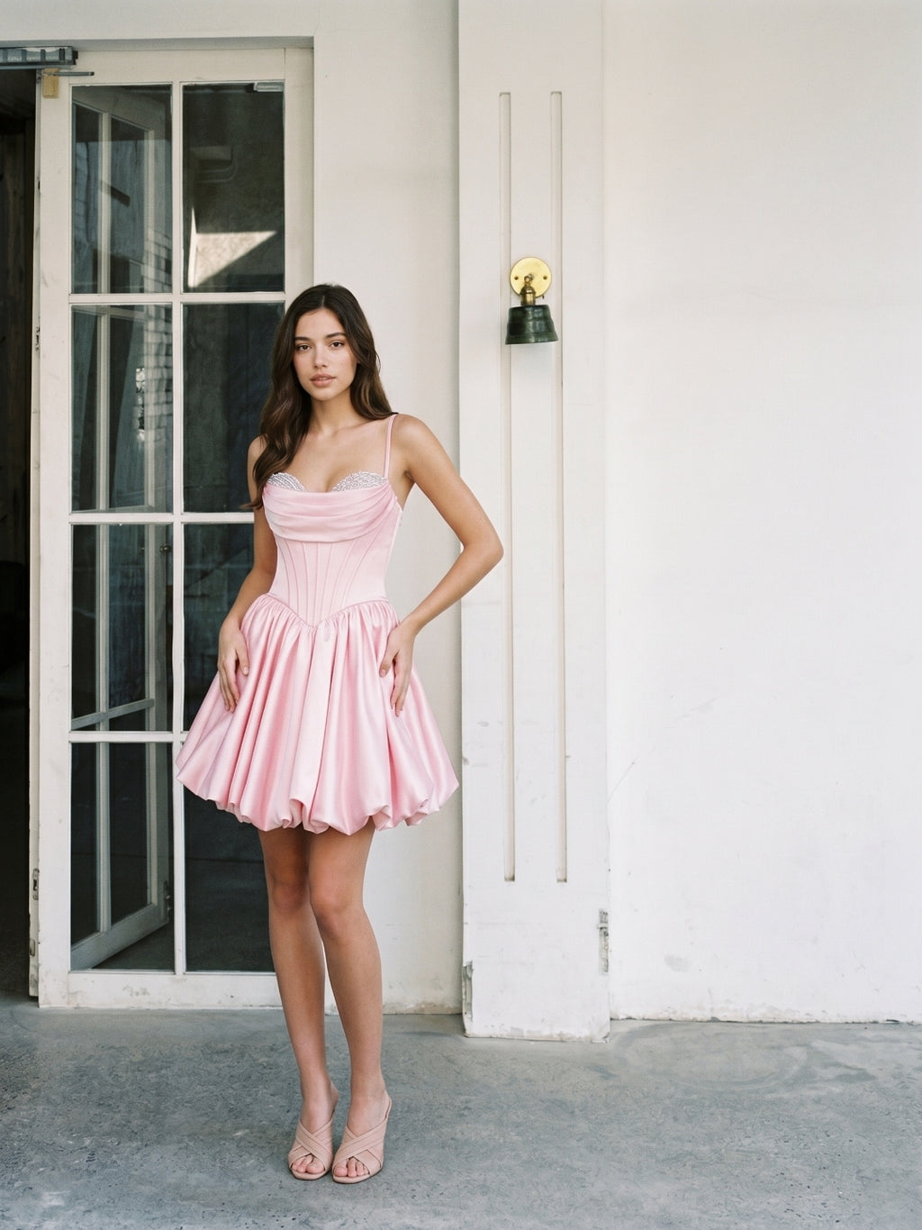 Blushing Pink Satin A-Line Sweetheart Short Homecoming Dress with Beading