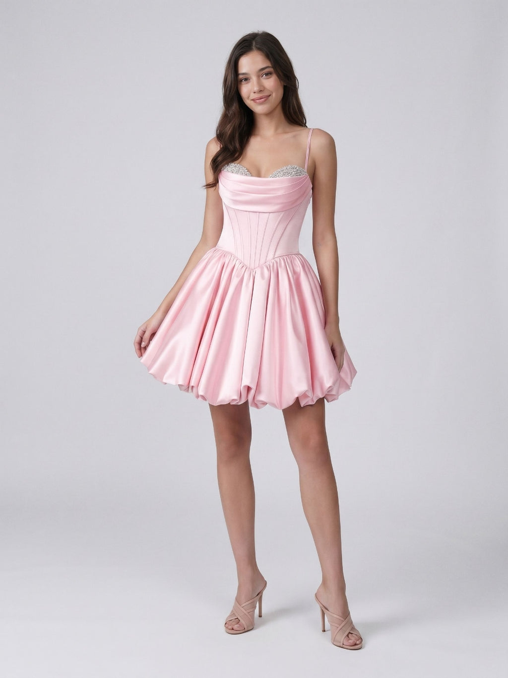 Blushing Pink Satin A-Line Sweetheart Short Homecoming Dress with Beading