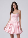 Blushing Pink Satin A-Line Sweetheart Short Homecoming Dress with Beading