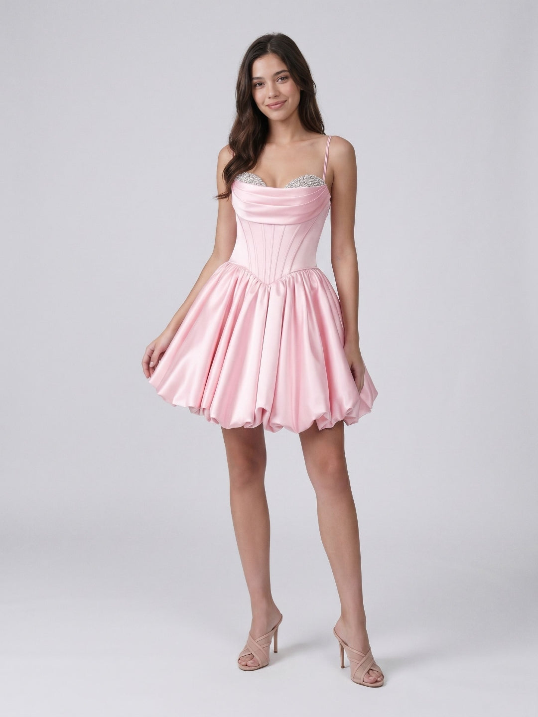 Blushing Pink Satin A-Line Sweetheart Short Homecoming Dress with Beading
