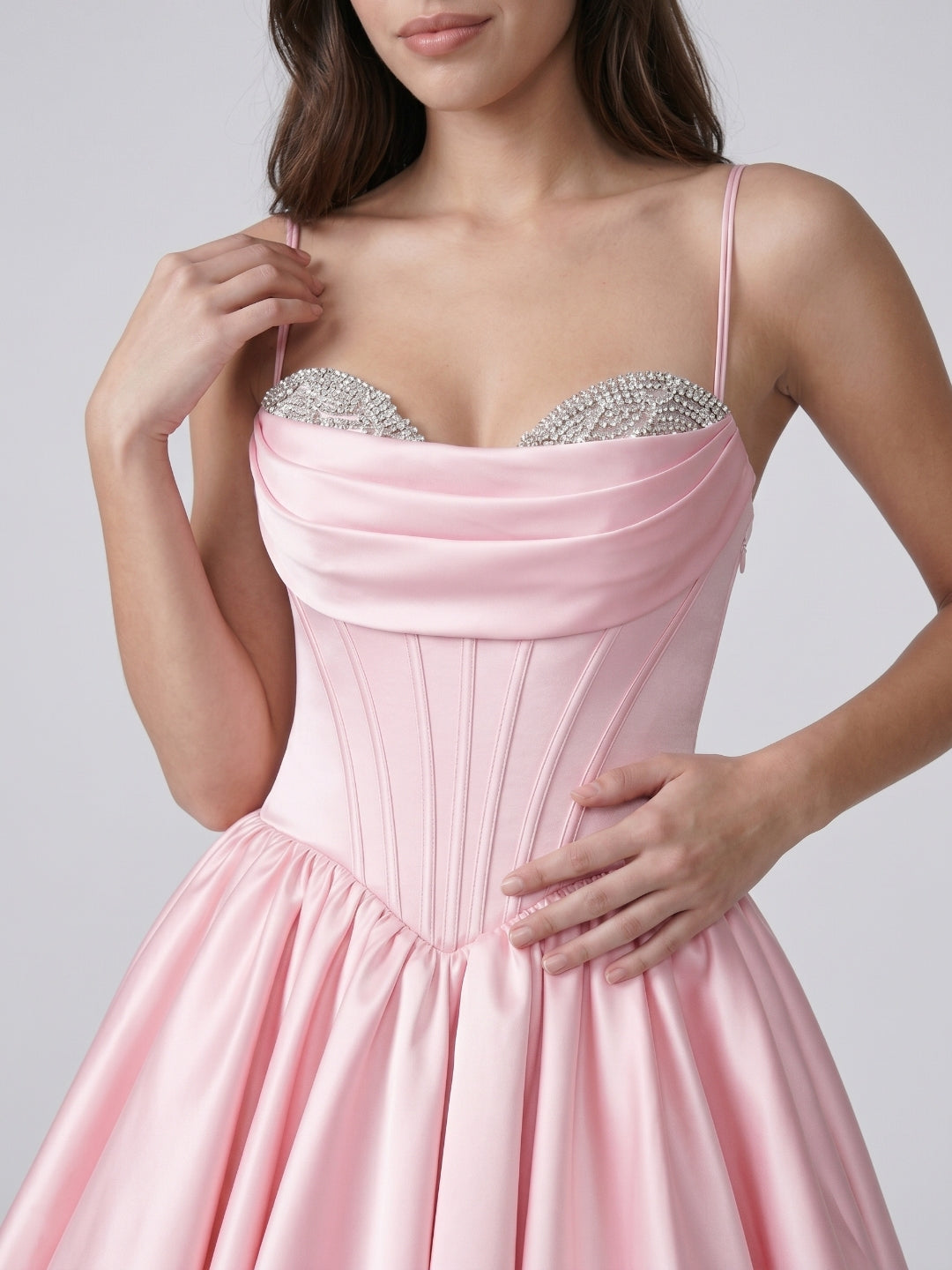Blushing Pink Satin A-Line Sweetheart Short Homecoming Dress with Beading