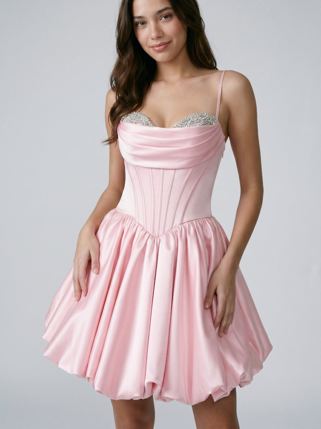 Blushing Pink Satin A-Line Sweetheart Short Homecoming Dress with Beading