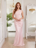 Blushing Pink Satin Sheath One Shoulder Floor-Length Dress