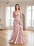 Blushing Pink Satin & Lace Mermaid Sweetheart Lace-Up Back Floor-Length Dress