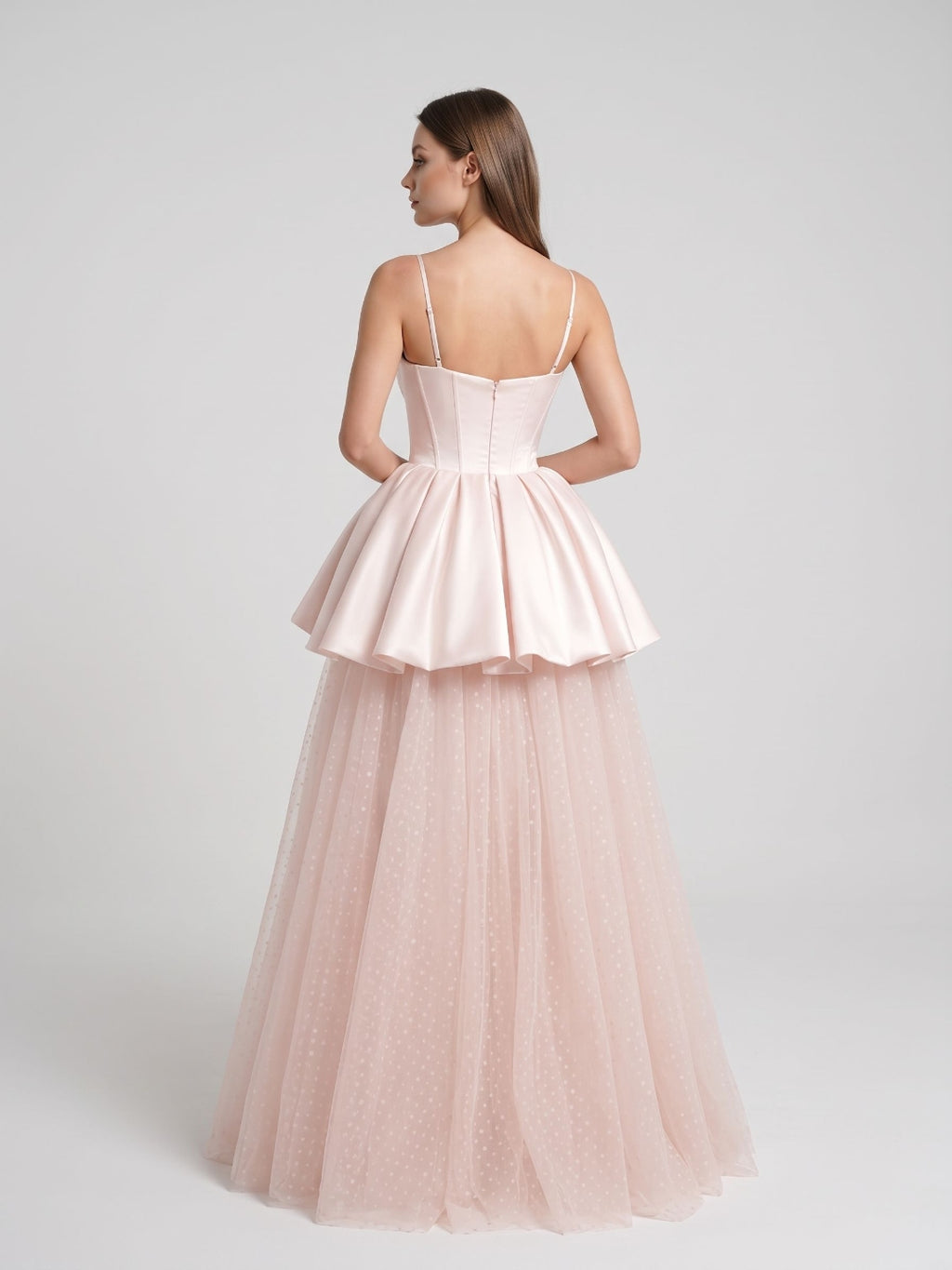 Blushing Pink Satin and Tulle A-Line Sweetheart Back Zip Floor-Length Dress