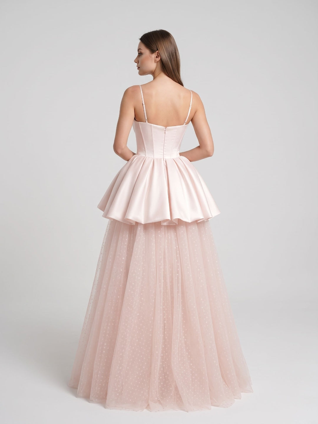 Blushing Pink Satin and Tulle A-Line Sweetheart Back Zip Floor-Length Dress