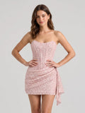 Blushing Pink Sequins Sheath Scoop Neck Back Zip Short Prom Dress