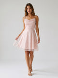 Blushing Pink Tulle A-Line Cowl Neck Back Zip Short Homecoming Dress with Sequins