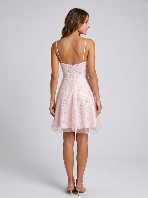 Blushing Pink Tulle A-Line Cowl Neck Back Zip Short Homecoming Dress with Sequins