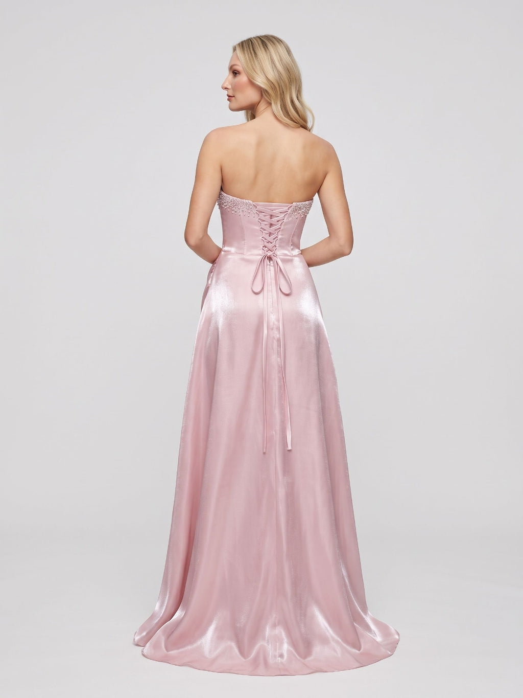 Blushing Pink Tulle A-Line Straight Neck Lace-up Floor-Length Dress