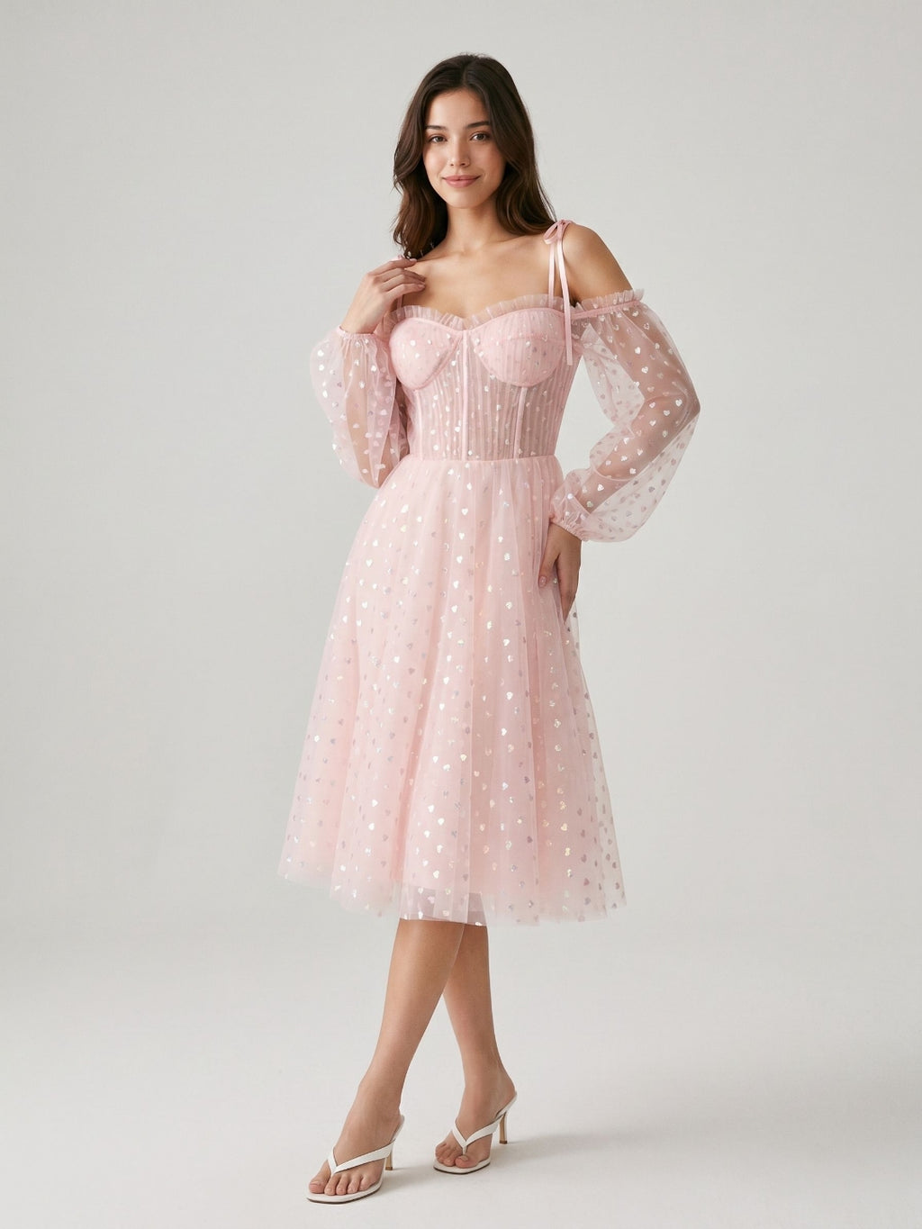 Blushing Pink Tulle A-Line Sweetheart Back Zip Short Homecoming Dress with Sequins
