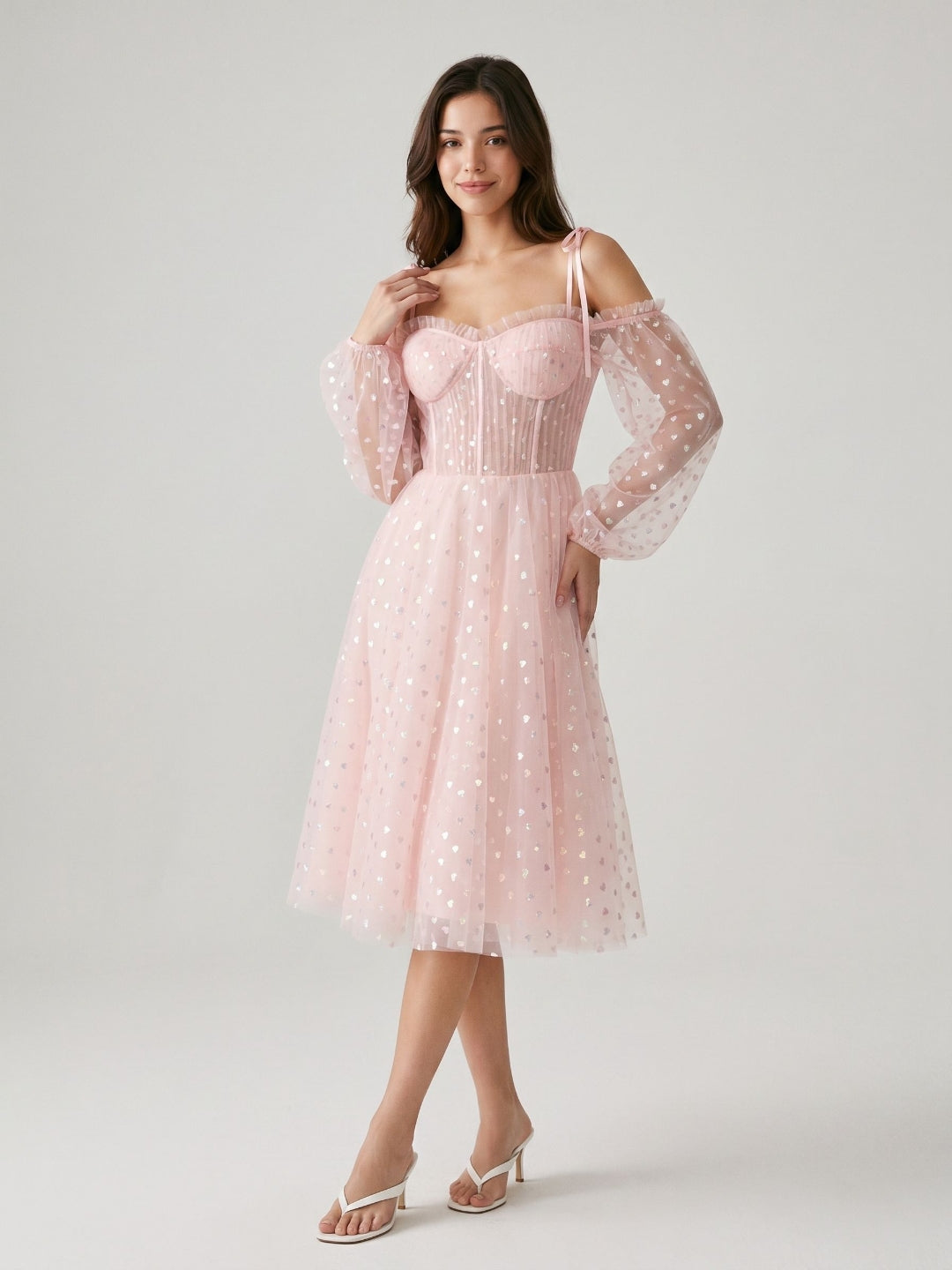 Blushing Pink Tulle A-Line Sweetheart Back Zip Short Homecoming Dress with Sequins
