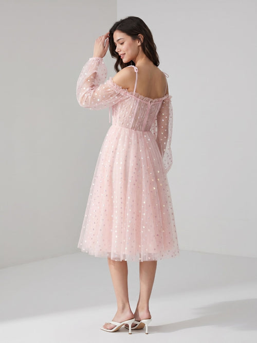 Blushing Pink Tulle A-Line Sweetheart Back Zip Short Homecoming Dress with Sequins