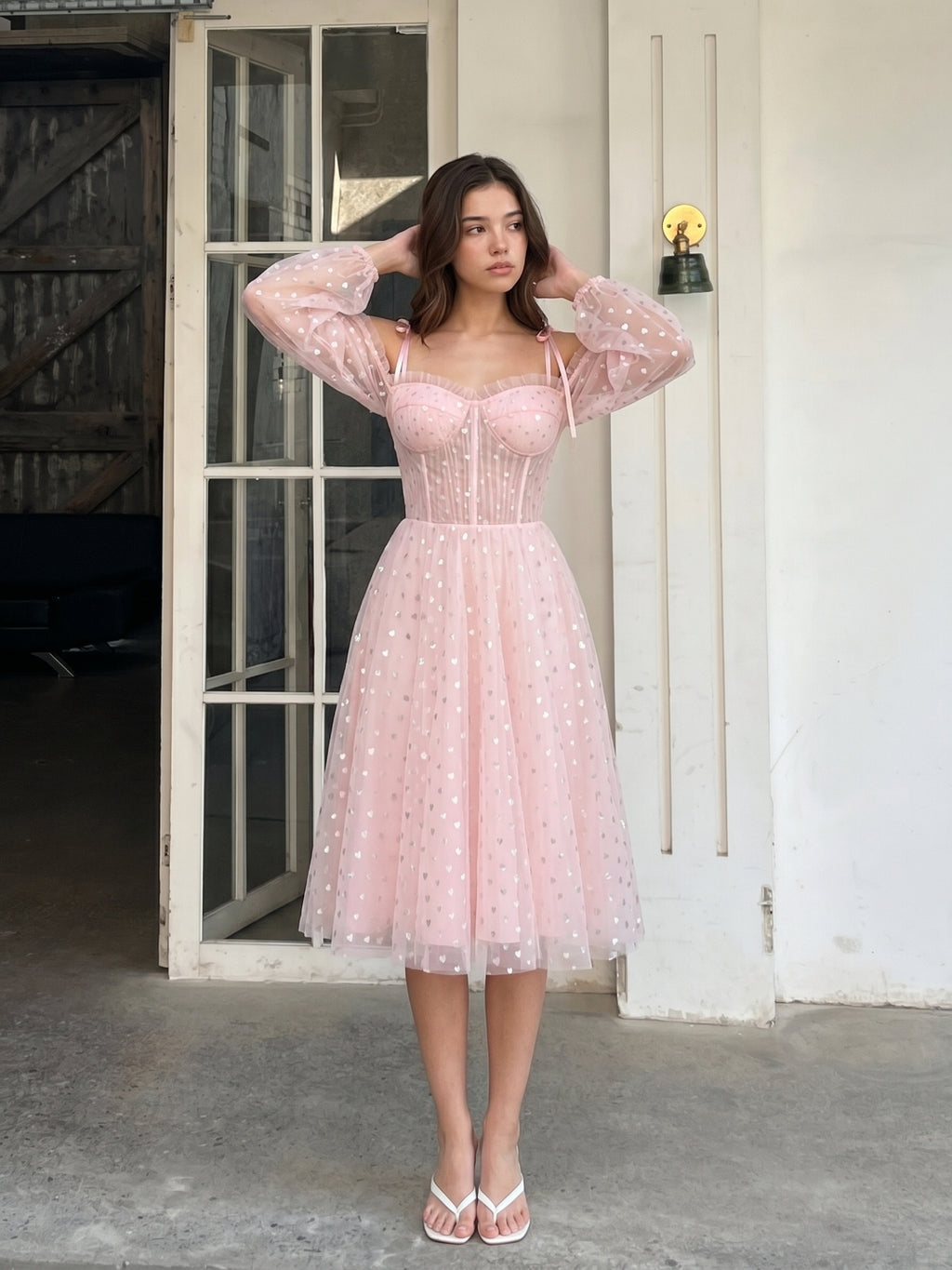 Blushing Pink Tulle A-Line Sweetheart Back Zip Short Homecoming Dress with Sequins