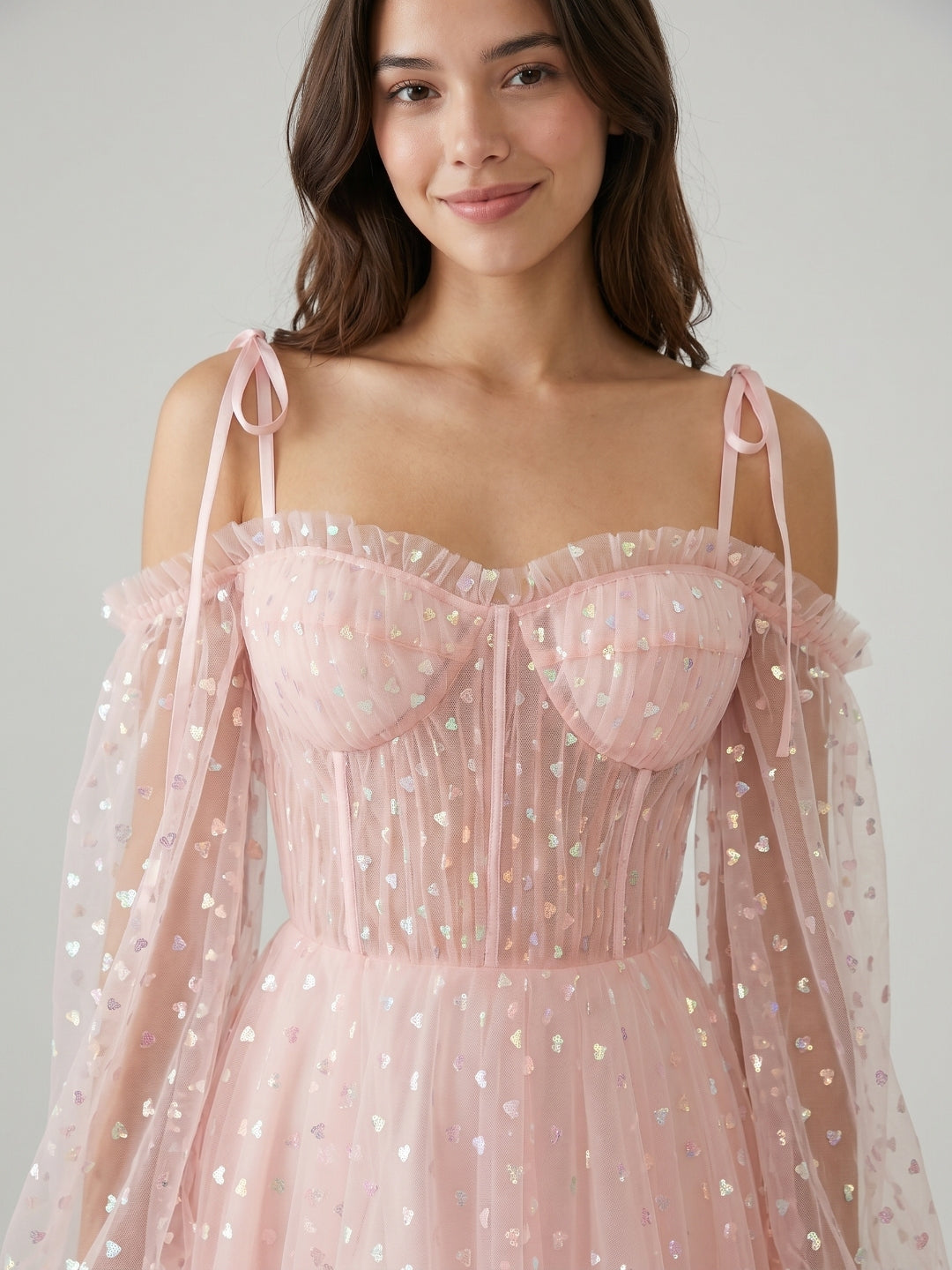 Blushing Pink Tulle A-Line Sweetheart Back Zip Short Homecoming Dress with Sequins